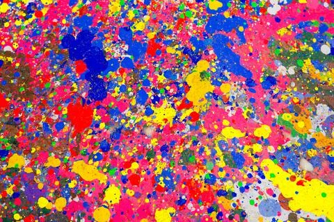 Red Paint Splatter Studio Floor With Blue Accents Abstract Texture Fotos Stock