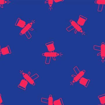 Red Paint spray gun icon isolated seamless pattern on blue background.  Vecto Illustrazione stock