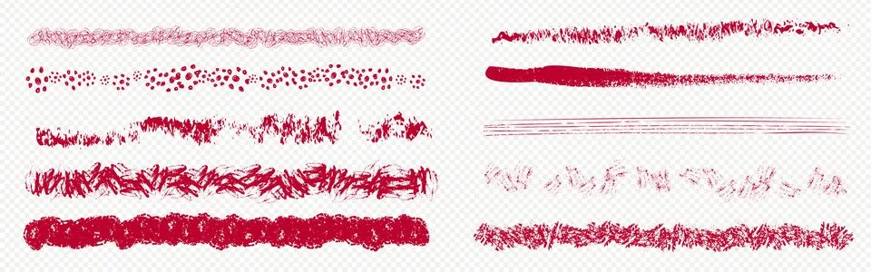 Red paint stroke set or brush stripe trace vector illustration. Inky brushstroke Stock Illustration