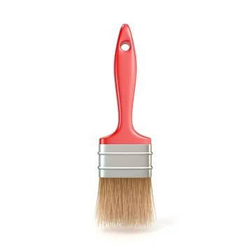Red paintbrush, standing. 3D Stock Illustration