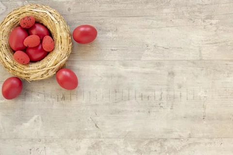 Red painted eggs easter basket Stock Photos