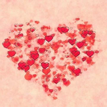 Red painted hearts background Stock Illustration