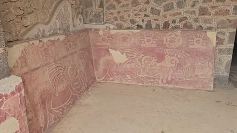 Red Painted Relief In Corner Of Ancient Room, Teotihuacan, Mexico 8K Stock Footage 340373938