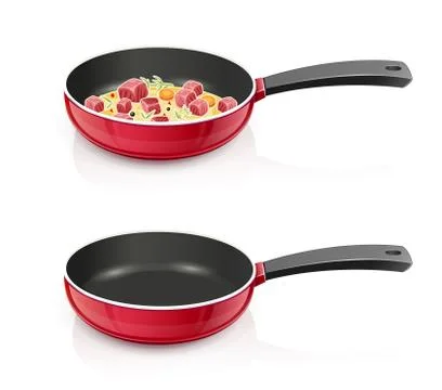 Red pan with lid. Kitchen tableware. Cooking food. Stock Illustration