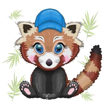 Red panda boy in blue cap hat, vacation, summer concept Stock Illustration