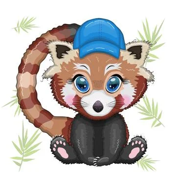 Red panda boy in blue cap hat, vacation, summer concept Stock Illustration