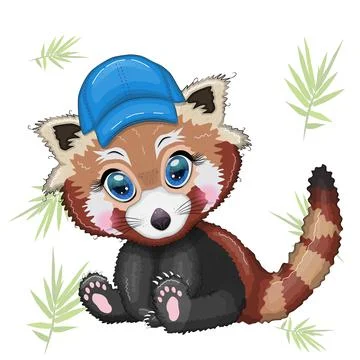 Red panda boy in blue cap hat, vacation, summer concept Stock Illustration