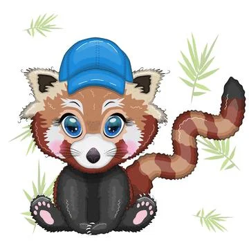 Red panda boy in blue cap hat, vacation, summer concept Stock Illustration