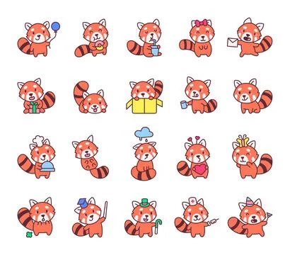 Red panda cartoon character set イラスト素材