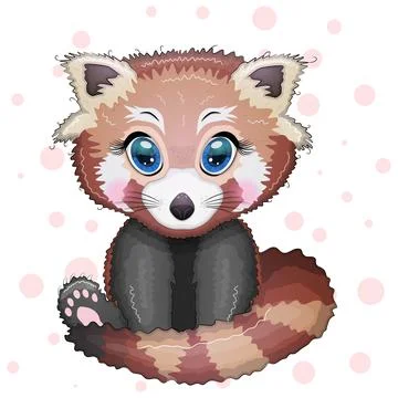 Red panda, cute character with bamboo leaves, greeting card, bright childish  Illustrazione stock