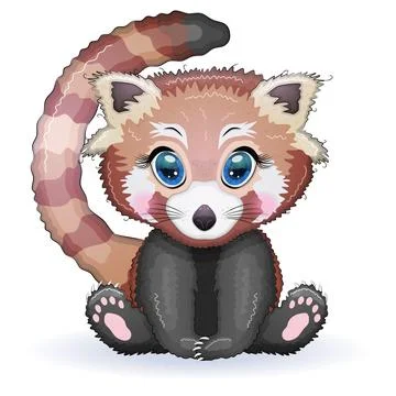 Red panda, cute character with bamboo leaves, greeting card, bright childish  Illustrazione stock