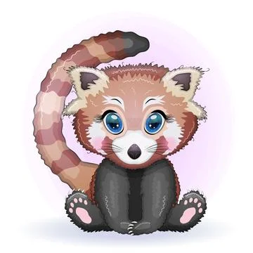 Red panda, cute character with bamboo leaves, greeting card, bright childish  스톡 일러스트