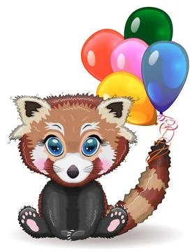 Red panda, cute character with beautiful eyes, bright childish style. Rare an Stock Illustration