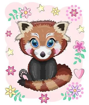 Red panda, cute character with beautiful eyes, bright childish style. Rare an Stock Illustration