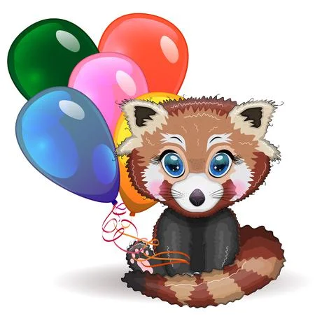 Red panda, cute character with beautiful eyes, bright childish style. Rare an Stock Illustration