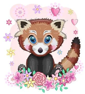 Red panda, cute character with beautiful eyes, bright childish style. Rare an Stock Illustration