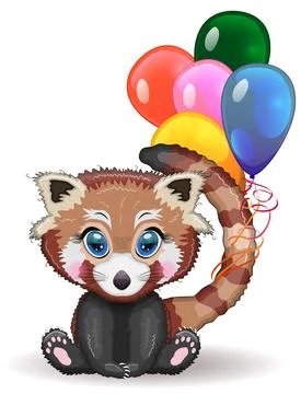 Red panda, cute character with beautiful eyes, bright childish style. Rare an イラスト素材