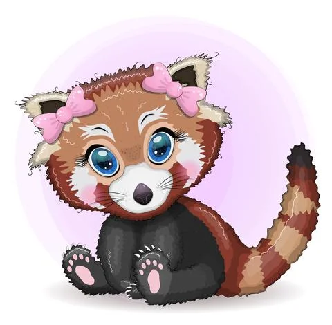 Red panda, cute character with beautiful eyes, bright childish style. Rare an Illustrazione stock