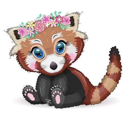 Red panda, cute character with beautiful eyes, bright childish style. Rare an Illustrazione stock