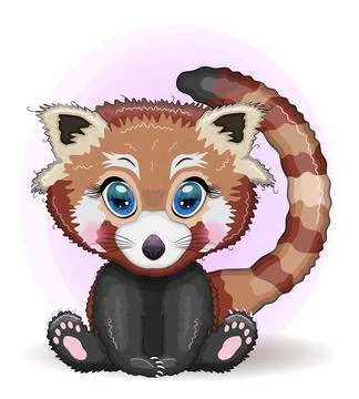 Red panda, cute character with beautiful eyes, bright childish style. Rare an Illustrazione stock