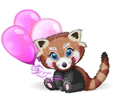 Red panda, cute character with beautiful eyes, bright childish style. Rare an Illustrazione stock