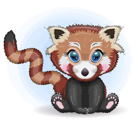 Red panda, cute character with beautiful eyes, bright childish style. Rare an Illustrazione stock
