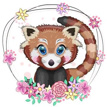 Red panda, cute character with beautiful eyes, bright childish style. Rare an Illustrazione stock