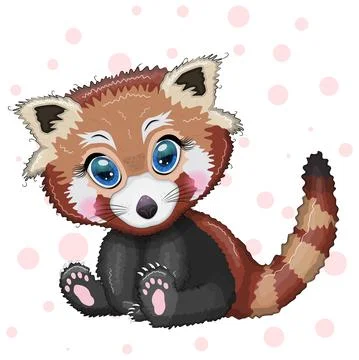 Red panda, cute character with beautiful eyes, bright childish style. Rare an イラスト素材