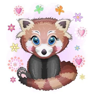 Red panda, cute character with beautiful eyes, bright childish style. Rare an Illustrazione stock
