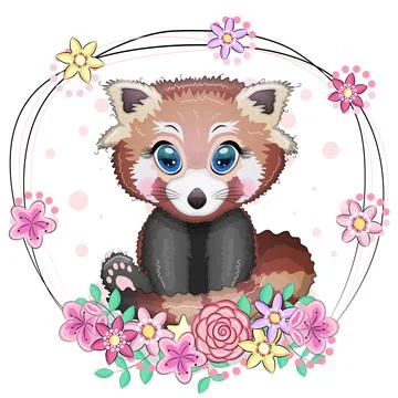 Red panda, cute character with beautiful eyes, bright childish style. Rare an Illustrazione stock