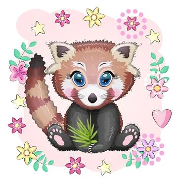 Red panda, cute character with beautiful eyes, bright childish style. Rare an Illustrazione stock