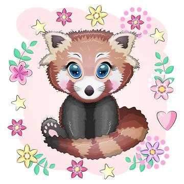 Red panda, cute character with beautiful eyes, bright childish style. Rare an Illustrazione stock