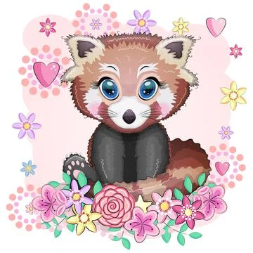 Red panda, cute character with beautiful eyes, bright childish style. Rare an Illustrazione stock