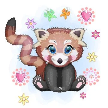 Red panda, cute character with beautiful eyes, bright childish style. Rare an Illustrazione stock