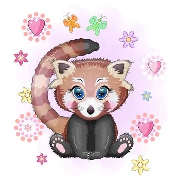 Red panda, cute character with beautiful eyes, bright childish style. Rare an Illustrazione stock