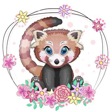 Red panda, cute character with beautiful eyes, bright childish style. Rare an Illustrazione stock