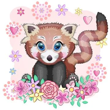 Red panda, cute character with beautiful eyes, bright childish style. Rare an Illustrazione stock