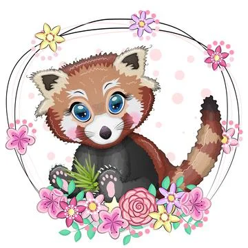 Red panda, cute character with beautiful eyes, bright childish style. Rare an Illustrazione stock
