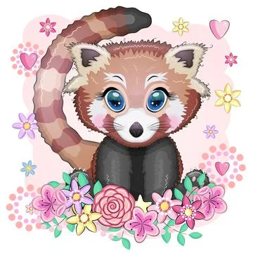 Red panda, cute character with beautiful eyes, bright childish style. Rare an Illustrazione stock