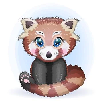 Red panda, cute character with beautiful eyes, bright childish style. Rare an 스톡 일러스트