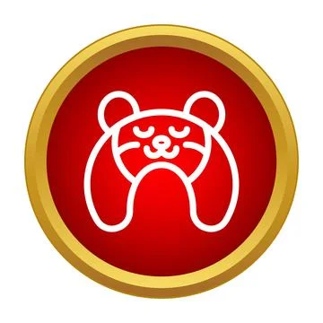 Red panda head line icon red circle Stock Illustration