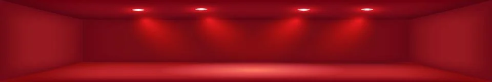 Red panoramic studio background with white glow Illustrazione stock