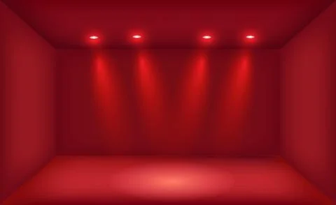 Red panoramic studio background with white glow Illustrazione stock