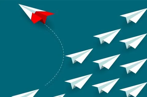 Red paper airplane changing direction from white. new idea. different busines Stock Illustration