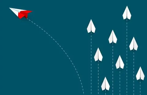 Red paper airplane changing direction from white. new idea. different busines Stock Illustration