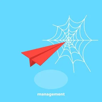 Red paper airplane flying in a web, isometric image Stock Illustration