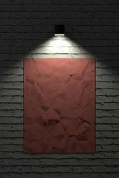 The red paper on the brick wall. 3D rendering. Stock Illustration