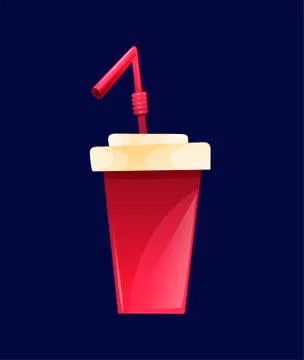 Red paper cup with drinking straw, cinema beverage Stock Illustration