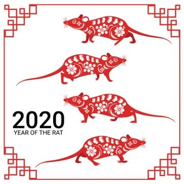 Red paper cut art rat chinese zodiac Illustration