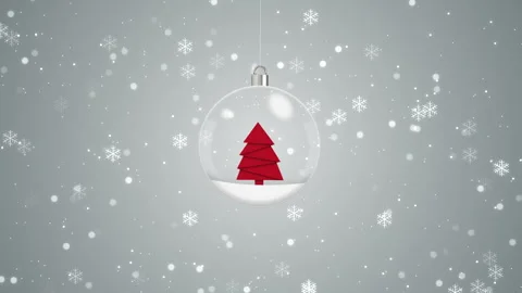 Red Paper Cut Christmas Tree In Glass Ornament With Snowflakes Background Loop Stock Footage 322904570